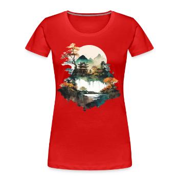 Nature japonaise - T-shirt bio Premium Femme - rouge - Devant - Mia (176cm)