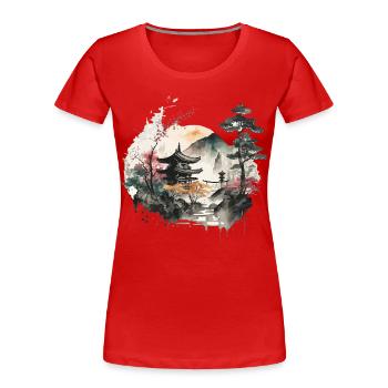 Sakura - Frauen Premium Bio T-Shirt - Rot - Vorne - Mia (176cm)