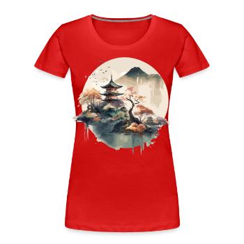 Art traditionnel japonais de la gravure sur bois - T-shirt bio Premium Femme - rouge - Devant - Mia (176cm)