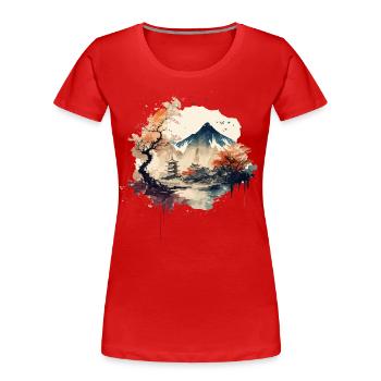 Chinese Landscape - Women's Premium Organic T-Shirt - red - Front - Mia (176cm)