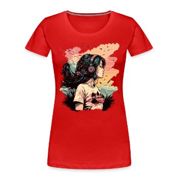 Anime Girl écoute de la musique - T-shirt bio Premium Femme - rouge - Devant - Mia (176cm)