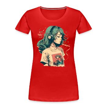 Étudiez une fille qui écoute de la musique - T-shirt bio Premium Femme - rouge - Devant - Mia (176cm)