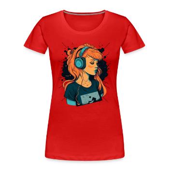 Fille aimant la musique - T-shirt bio Premium Femme - rouge - Devant - Mia (176cm)