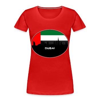 Dubai-Uae-Flaggen-Skyline-Schattenbild-Reise - Frauen Premium Bio T-Shirt - Rot - Vorne - Mia (176cm)