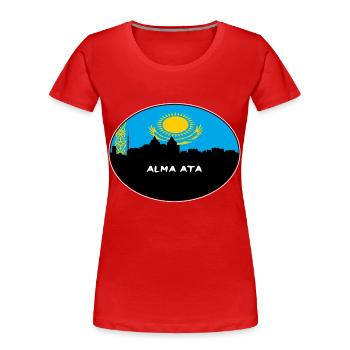 Alma Ata Kazakhstan Drapeau Skyline Voyage Silhouette - T-shirt bio Premium Femme - rouge - Devant - Mia (176cm)