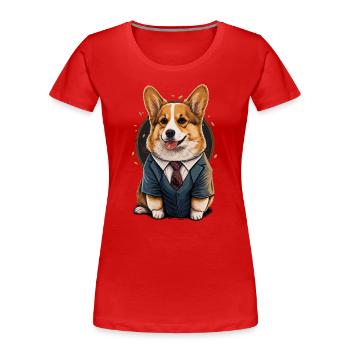Chien Corgi espiègle - T-shirt bio Premium Femme - rouge - Devant - Mia (176cm)