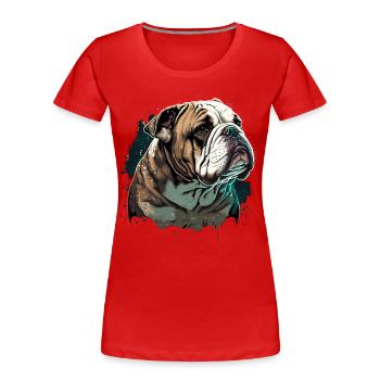 Unschuldig sieht Bulldogge aus - Frauen Premium Bio T-Shirt - Rot - Vorne - Mia (176cm)