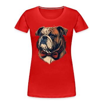 Bulldogge mit roter Fliege - Frauen Premium Bio T-Shirt - Rot - Vorne - Mia (176cm)