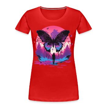 Évolution esthétique des papillons - T-shirt bio Premium Femme - rouge - Devant - Mia (176cm)