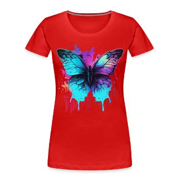 Leuchtend in blauem Schmetterling - Frauen Premium Bio T-Shirt - Rot - Vorne - Mia (176cm)