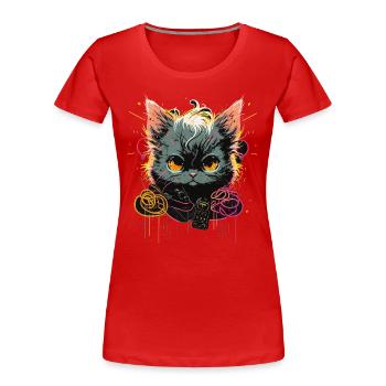 Elektrische Tapfere Katze - Frauen Premium Bio T-Shirt - Rot - Vorne - Mia (176cm)