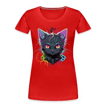Coole Katze Illustration - Frauen Premium Bio T-Shirt - Rot - Vorne - Mia (176cm)