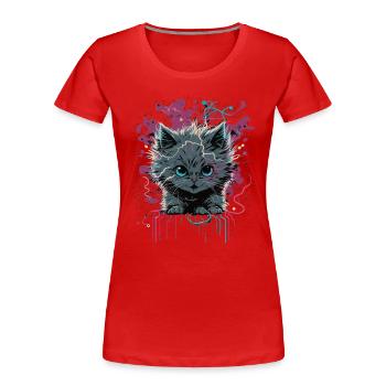 Energie Katze - Frauen Premium Bio T-Shirt - Rot - Vorne - Mia (176cm)