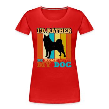 Black Norwegian Elkhound Dog Silhouette Retro Sun - Women's Premium Organic T-Shirt - red - Front - Mia (176cm)