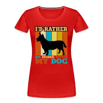 Lancashire Heeler Hund Liebe Silhouette Retro Sonnenuntergang - Frauen Premium Bio T-Shirt - Rot - Vorne - Mia (176cm)