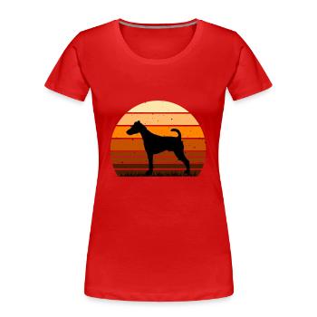 Foxterrier Glatte Hundesilhouette Retro Sonnenuntergang - Frauen Premium Bio T-Shirt - Rot - Vorne - Mia (176cm)