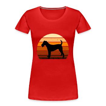Irish Terrier Dog Lover Silhouette Vintage Sunset - Women's Premium Organic T-Shirt - red - Front - Mia (176cm)