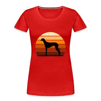 Alte kroatische Windhund Hund Silhouette Retro Sonne - Frauen Premium Bio T-Shirt - Rot - Vorne - Mia (176cm)