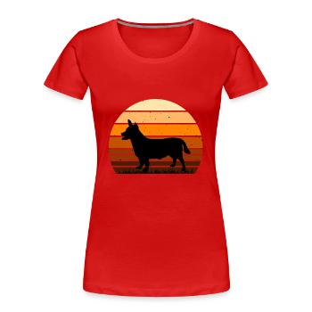 Lancashire Heeler Hund Liebe Silhouette Retro Sonnenuntergang - Frauen Premium Bio T-Shirt - Rot - Vorne - Mia (176cm)