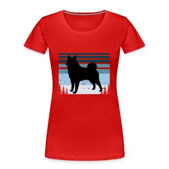 Black Norwegian Elkhound Dog Silhouette Retro Sun - Women's Premium Organic T-Shirt - red - Front - Mia (176cm)