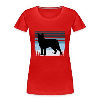 Bouvier des Ardennes Hund Silhouette Retro Sonnenuntergang - Frauen Premium Bio T-Shirt - Rot - Vorne - Mia (176cm)