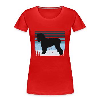 Schwarzer russischer Terrier Hund Silhouette Retro Sonnenuntergang - Frauen Premium Bio T-Shirt - Rot - Vorne - Mia (176cm)