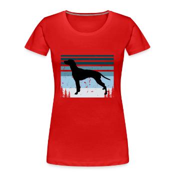 Dalmation Hundeliebhaber Silhouette Vintage Sonnenuntergang - Frauen Premium Bio T-Shirt - Rot - Vorne - Mia (176cm)