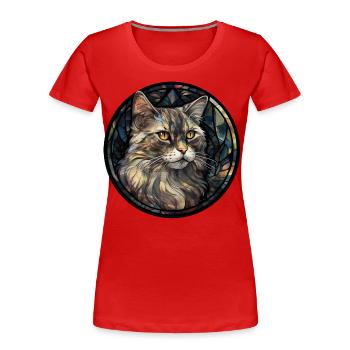 American Curl Cat Breed Aquarelle Verre - T-shirt bio Premium Femme - rouge - Devant - Mia (176cm)