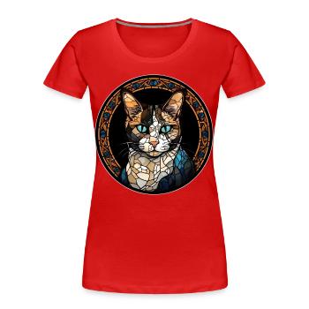 Japanische Bobtail Katzenrasse Aquarellglas - Frauen Premium Bio T-Shirt - Rot - Vorne - Mia (176cm)