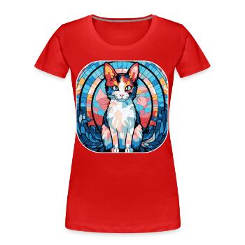 Buntes Aquarell der japanischen Bobtail-Katzenrasse - Frauen Premium Bio T-Shirt - Rot - Vorne - Mia (176cm)