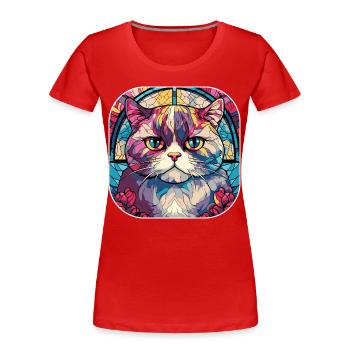 Peinture colorée à l’aquarelle de race de chat écossais pli - T-shirt bio Premium Femme - rouge - Devant - Mia (176cm)