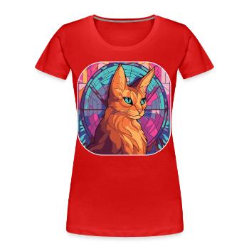 Buntes Aquarellgemälde der Somali-Katzenrasse - Frauen Premium Bio T-Shirt - Rot - Vorne - Mia (176cm)