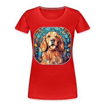 Colorful Golden Retriever Dog Breed Watercolor - Women's Premium Organic T-Shirt - red - Front - Mia (176cm)