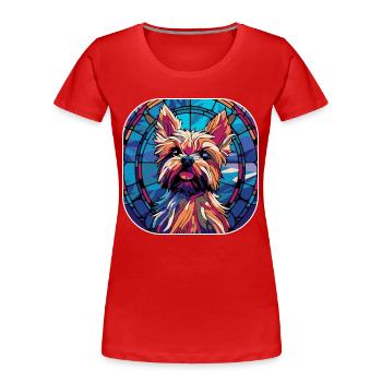 Bunte Yorkie-Hunderasse Aquarellmalerei - Frauen Premium Bio T-Shirt - Rot - Vorne - Mia (176cm)