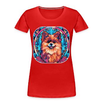 Bunte Pomeranian Hunderasse Aquarellglas Pai - Frauen Premium Bio T-Shirt - Rot - Vorne - Mia (176cm)