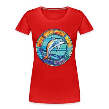 Dolphin Colorful Watercolor Animal Illustration - Women's Premium Organic T-Shirt - red - Front - Mia (176cm)