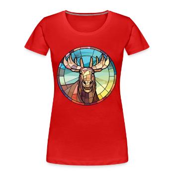 Moose Colorful Watercolor Animal Pet Illustration - Women's Premium Organic T-Shirt - red - Front - Mia (176cm)