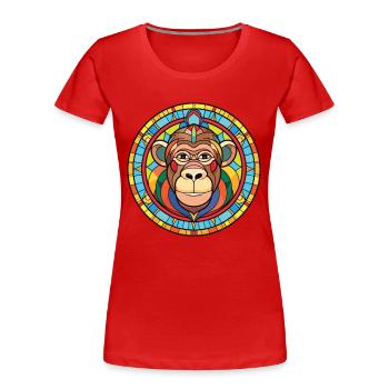 Affe Buntes Aquarell Tier Haustier Illustration - Frauen Premium Bio T-Shirt - Rot - Vorne - Mia (176cm)