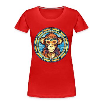 Affe Buntes Aquarell Tier Haustier Illustration - Frauen Premium Bio T-Shirt - Rot - Vorne - Mia (176cm)