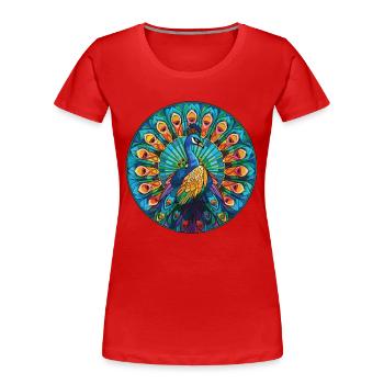 Pfauenbunte Aquarell-Tierillustration - Frauen Premium Bio T-Shirt - Rot - Vorne - Mia (176cm)
