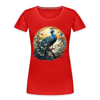 Pfauenbunte Aquarell-Tierillustration - Frauen Premium Bio T-Shirt - Rot - Vorne - Mia (176cm)