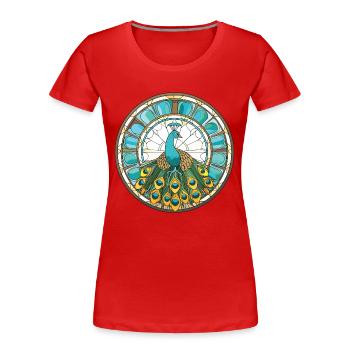 Pfauenbunte Aquarell-Tierillustration - Frauen Premium Bio T-Shirt - Rot - Vorne - Mia (176cm)