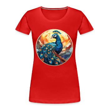 Pfauenbunte Aquarell-Tierillustration - Frauen Premium Bio T-Shirt - Rot - Vorne - Mia (176cm)