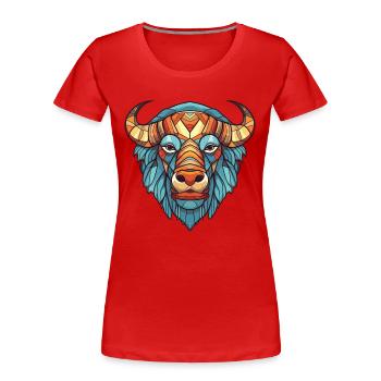 Bison Afrikanischer Büffel Buntes Aquarell Tier - Frauen Premium Bio T-Shirt - Rot - Vorne - Mia (176cm)