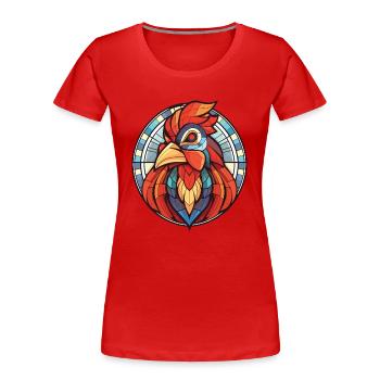 Coq Aquarelle colorée Illustration d’animaux - T-shirt bio Premium Femme - rouge - Devant - Mia (176cm)
