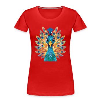 Pfauenbunte Aquarell-Tierillustration - Frauen Premium Bio T-Shirt - Rot - Vorne - Mia (176cm)