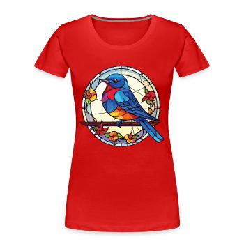 Blauer Vogel Bunte Aquarell-Tierillustration - Frauen Premium Bio T-Shirt - Rot - Vorne - Mia (176cm)