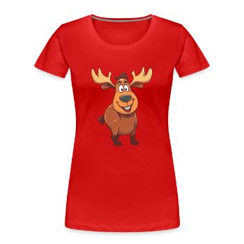 Moose Cartoon Kawaii Watercolor Illustration - Women's Premium Organic T-Shirt - red - Front - Mia (176cm)