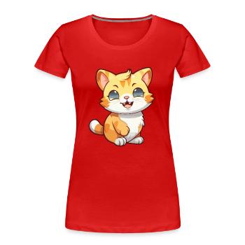 Kitten Cartoon Kawaii Watercolor Illustration - Women's Premium Organic T-Shirt - red - Front - Mia (176cm)