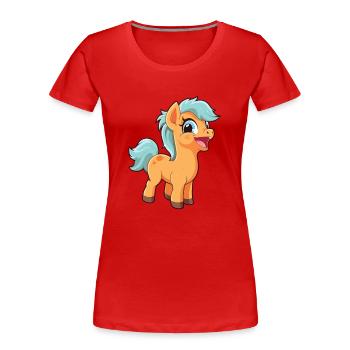 Pony Cartoon Kawaii Aquarelle Illustration - T-shirt bio Premium Femme - rouge - Devant - Mia (176cm)